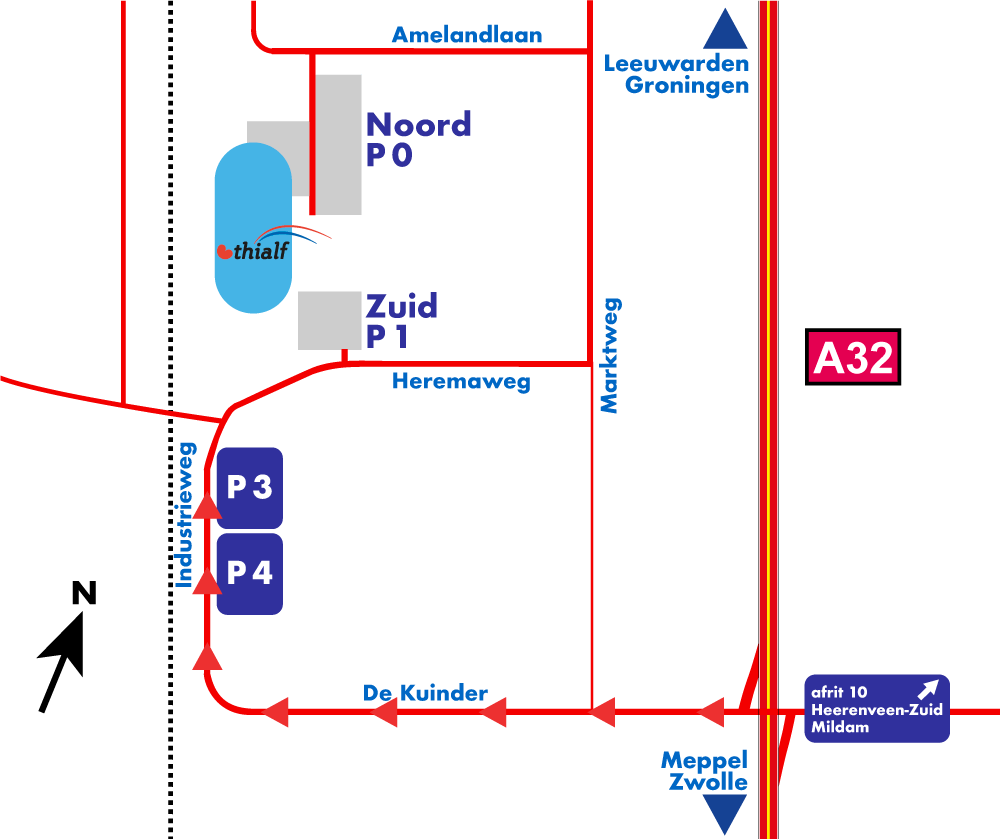 Routekaart parkeren ijsspeedway Thialf Heerenveen